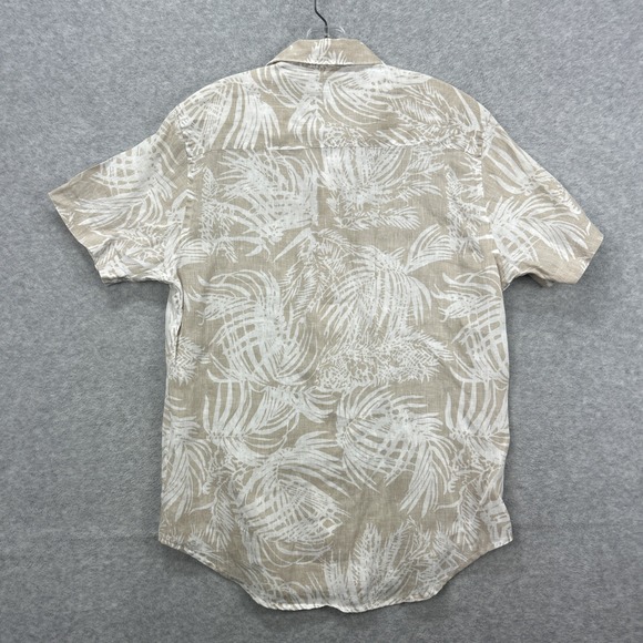 Perry Ellis Shirt Mens Medium Tan Floral Hawaiian Tropical Beach‎ Vacation Linen - Picture 3 of 6